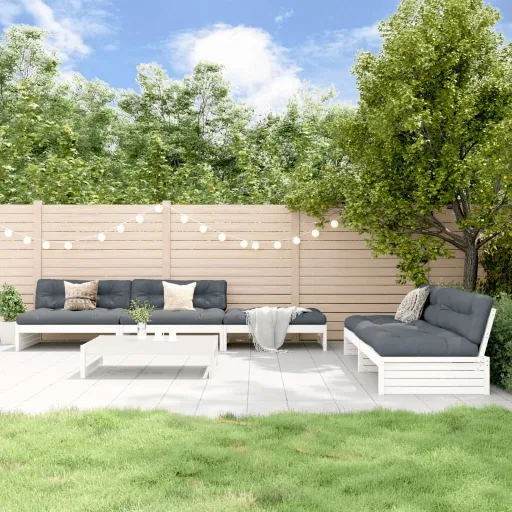 Conjunto Lounge Jardim c/ Almofadões Madeira Maciça Branco (6 pcs)