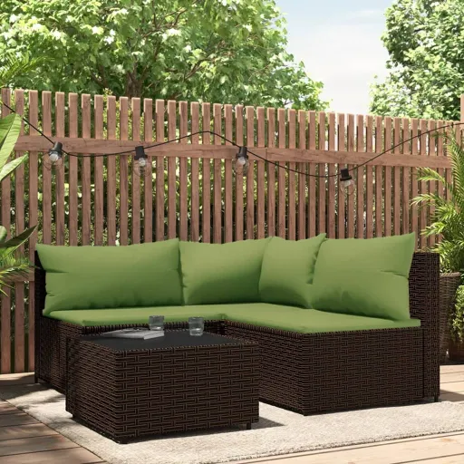 Conjunto Lounge Jardim c/ Almofadões Vime PE Castanho (4 pcs)