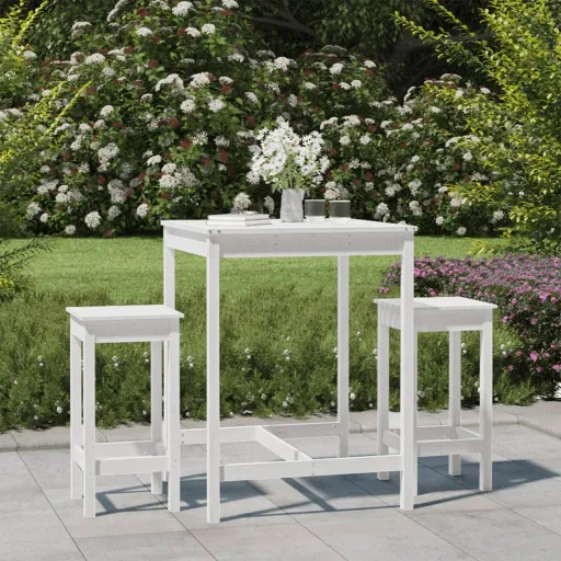 Conjunto de Bar para Jardim Pinho Maciço Branco (3 pcs)