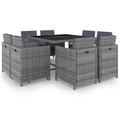 Conjunto Jantar Exterior c/ Almofadões Vime PE Antracite (9 pcs)