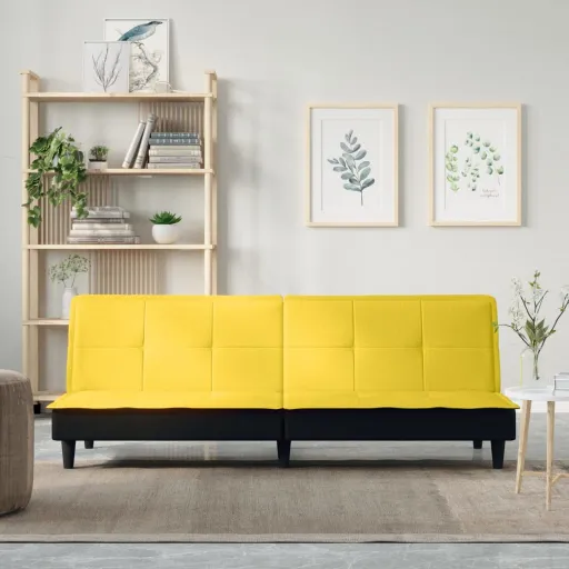 Sofá-Cama Tecido Amarelo-Claro