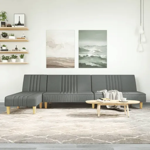 Sofá-Cama em Forma de L 255x140x70 cm Tecido Cinzento-Escuro