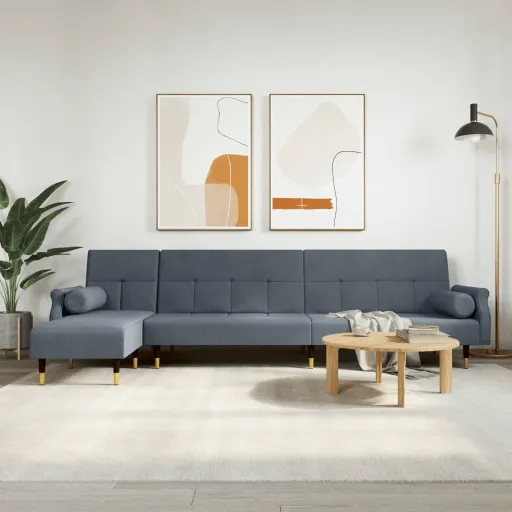 Sofá-Cama em Forma de L 271x140x70 cm Veludo Cinzento-Escuro