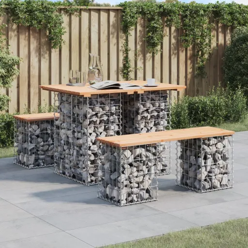 Mesa de Jardim com Design de Gabião 100x70x72 cm em Madeira Maciça de Pinho