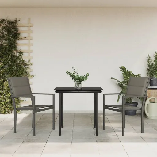 Conjunto de Jantar para Jardim Aço e Textilene Preto (3 pcs)