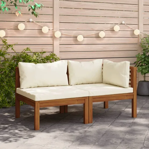 Conjunto de Sofás   c/ Almofadões Branco Nata Acácia Maciça (2 pcs)