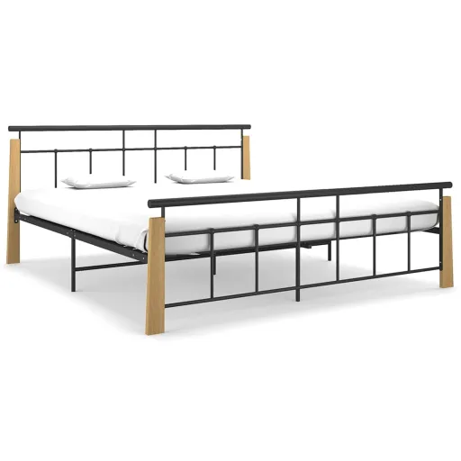 Estrutura de Cama 180x200 cm Metal e Madeira de Carvalho Maciça