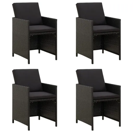 Cadeiras de Jardim com Almofadões   Vime PE Preto (4 pcs)