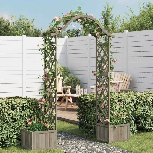 Pérgola de Jardim com Vasos Madeira de Abeto Maciça Cinzento
