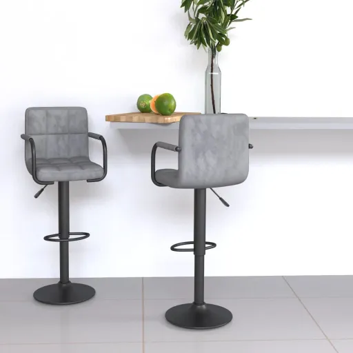 Bancos de Bar   Veludo Cinzento-Claro (2 pcs)