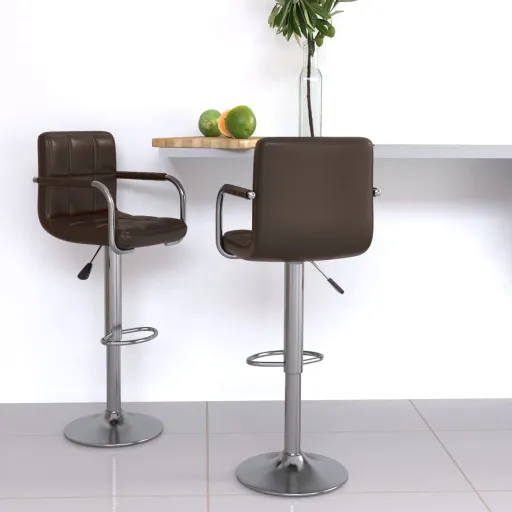 Bancos de Bar   Couro Artificial Castanho (2 pcs)