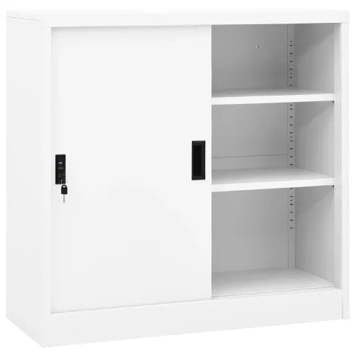 Armário de Escritório c/ Porta Deslizante 90x40x90cm Aço Branco