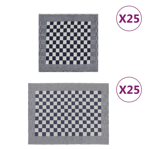 Conjunto de Panos de Cozinha   Algodão Azul e Branco (50 pcs)