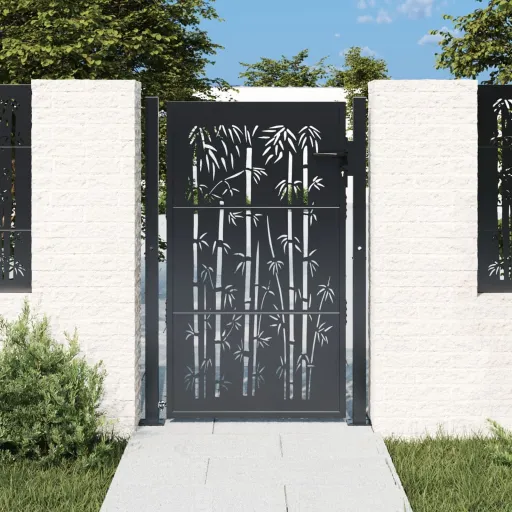 Portão de Jardim Antracite 100x150 cm Aço Bambu Design