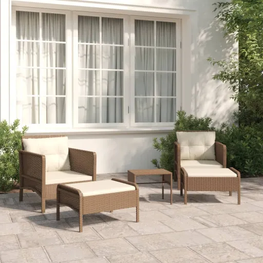 Conjunto Lounge Jardim c/ Almofadões Vime PE Castanho (5 pcs)
