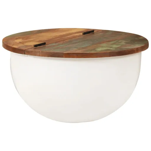 Mesa de Centro 50x27 cm Madeira Recuperada Maciça Branco