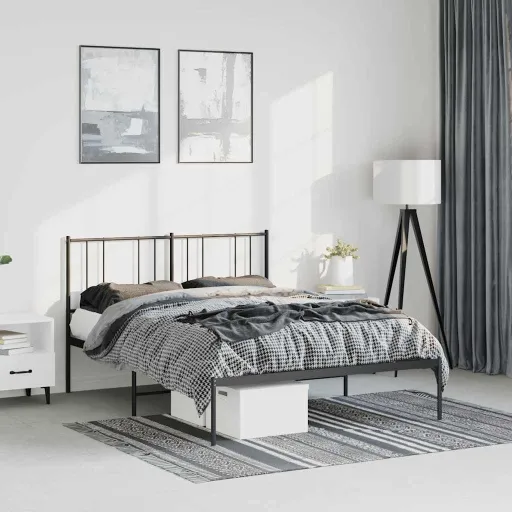 Estrutura de Cama com Cabeceira 135x190 cm Metal Preto