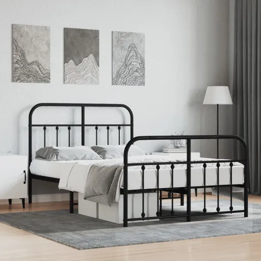 Estrutura de Cama com Cabeceira e Pés 120x200 cm Metal Preto