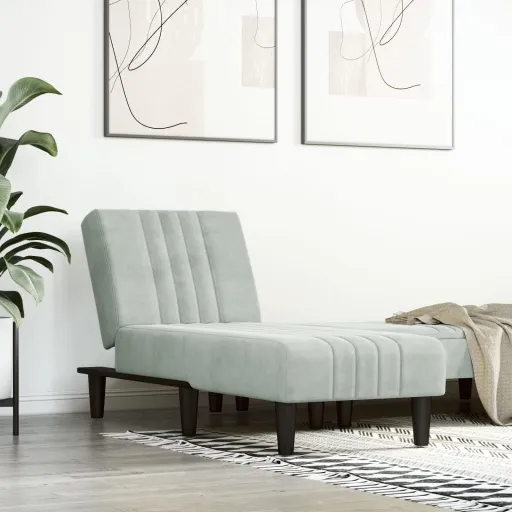 Chaise Longue Veludo Cinzento-Claro