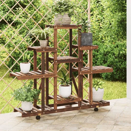 Suporte de Plantas com Rodas 110x25x101 cm Abeto Maciço