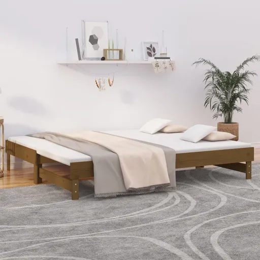 Sofá-Cama de Puxar 2x(100x200) cm Pinho Maciço Castanho-Mel