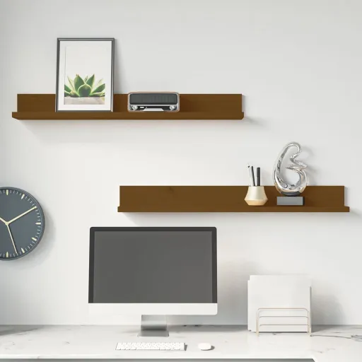 Prateleiras de Parede   80x11x9cm Pinho Maciço Castanho-Mel (2 pcs)