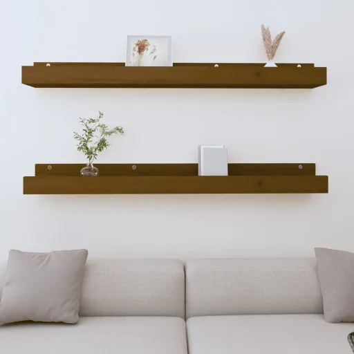 Prateleiras de Parede   110x12x9cm Pinho Maciço Castanho-Mel (2 pcs)