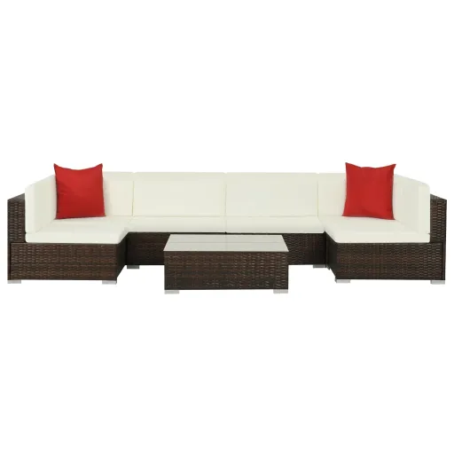 Conjunto Lounge Jardim c/ Almofadões Vime PE Castanho (7 pcs)