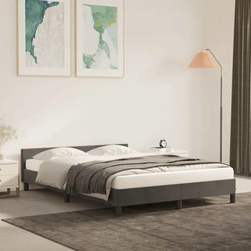 Estrutura de Cama Sem Colchão 140x200 cm Veludo Cinzento-Escuro