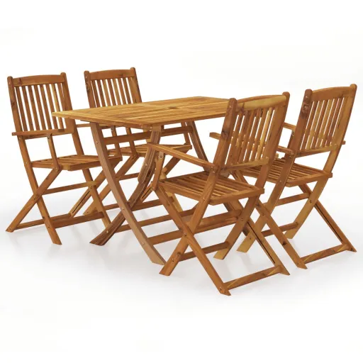 Conjunto Jantar Dobrável p/ Jardim Madeira Acácia Maciça (5 pcs)