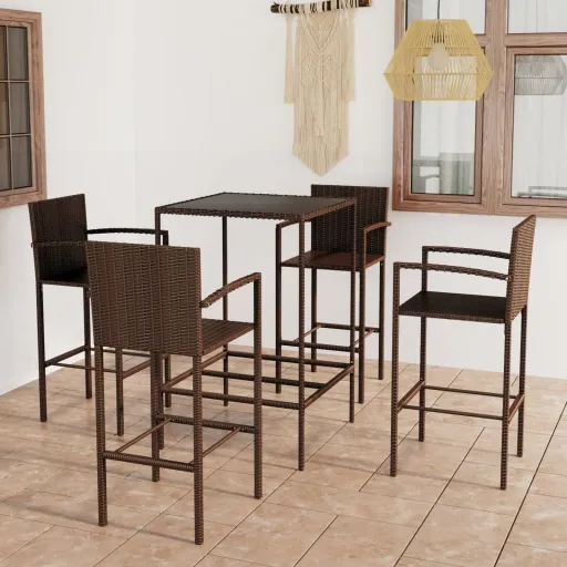 Conjunto de Bar para Jardim Vime PE Castanho (5 pcs)