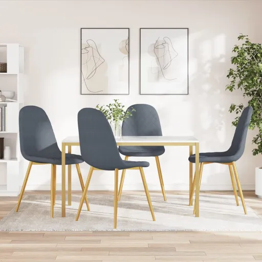 Cadeiras de Jantar   Veludo Cinzento-Escuro (4 pcs)