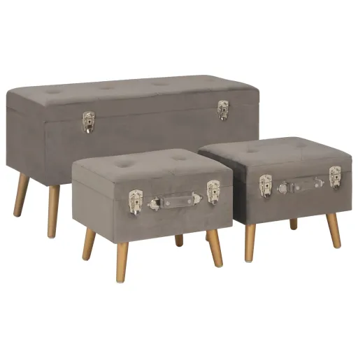 Bancos de Arrumação   Veludo Cinzento (3 pcs)