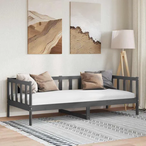 Sofá-Cama 90x200 cm Madeira de Pinho Maciça Cinzento