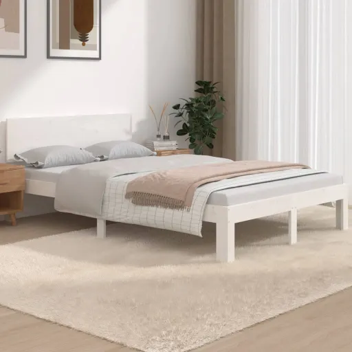 Estrutura Cama Pequena Casal 120x190 cm Pinho Maciço Branco