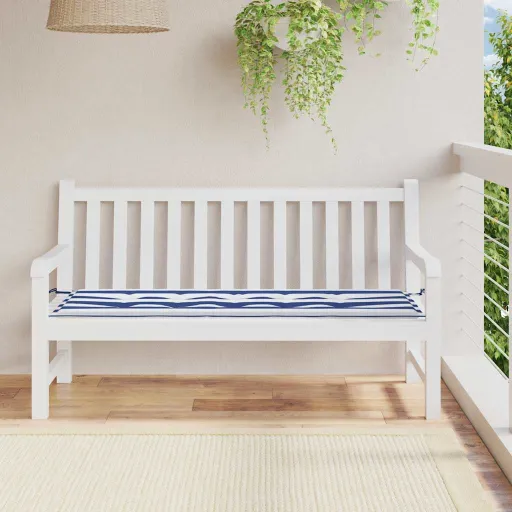 Almofadão p/ Banco Jardim 150x50x4 cm Tecido Oxford Azul/Branco