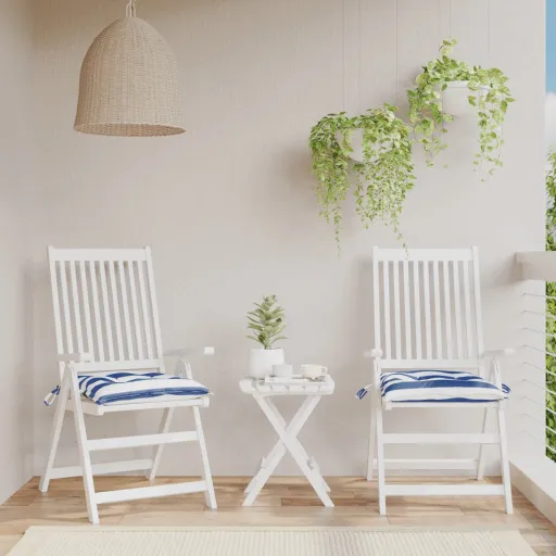 Almofadões p/ Cadeira   Tecido Oxford Riscas Azul/Branco (2 pcs)