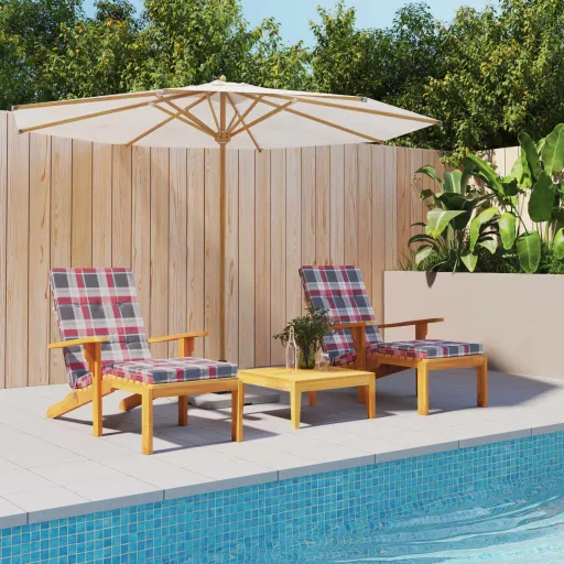 Almofadões Cadeira Terraço   Tecido Oxford Xadrez Vermelho (2 pcs)