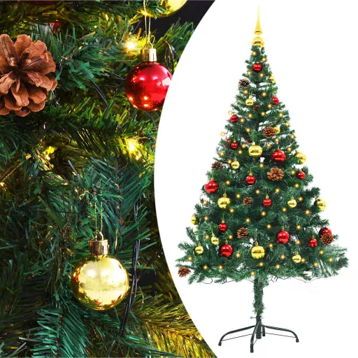 Árvore de Natal Artificial Pré-Iluminada + Enfeites 150cm Verde