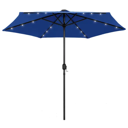 Guarda-Sol Jardim c/ Luzes LED/Poste Alumínio 270 cm Azul-Ciano