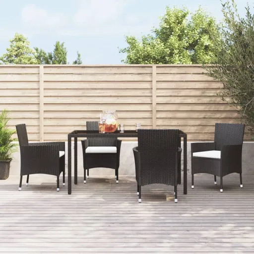 Cadeiras de Jardim com Almofadões   Vime PE Preto (4 pcs)