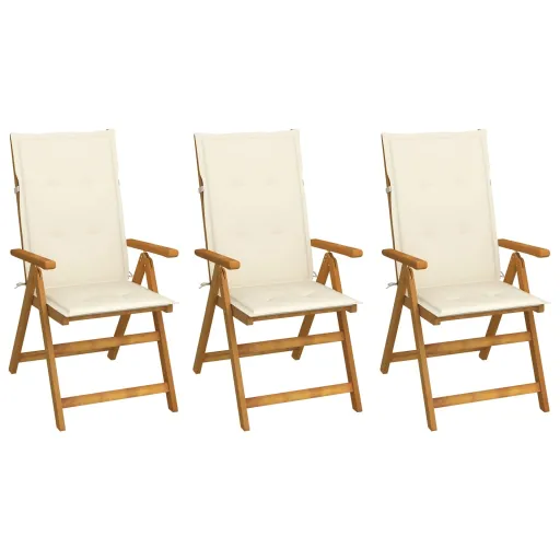 Cadeiras de Jardim Dobráveis c/ Almofadões   Acácia Maciça (3 pcs)