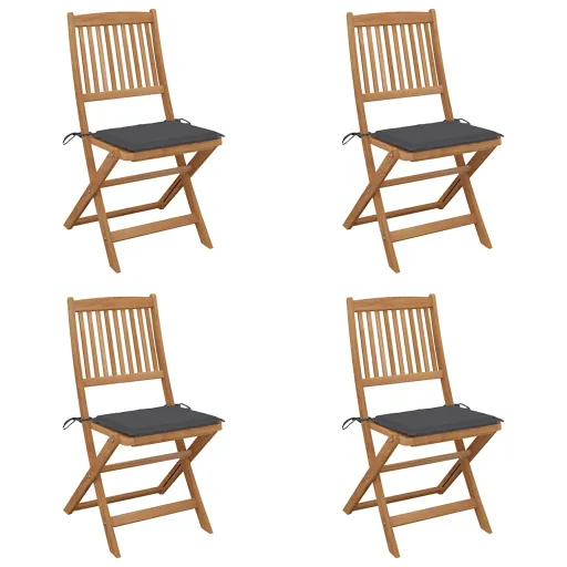 Cadeiras de Jardim Dobráveis c/ Almofadões   Acácia Maciça (4 pcs)