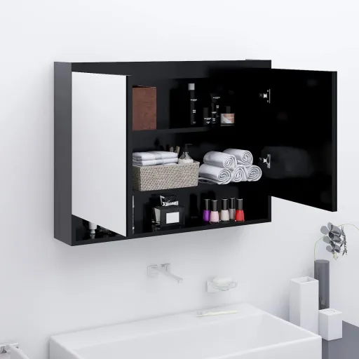 Armário Espelhado para Casa de Banho 80x15x60 cm MDF Antracite