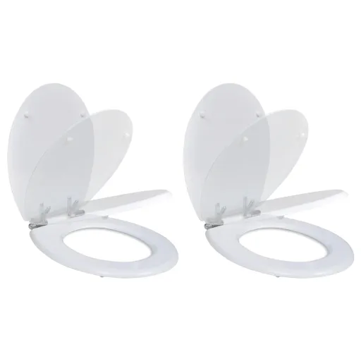 Assentos de Sanita com Tampas de Fecho Suave   MDF Branco (2 pcs)