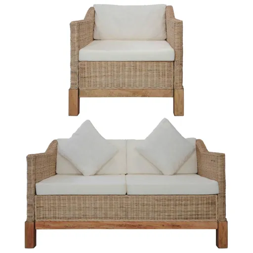 Conjunto de Sofás com Almofadões Vime Natural (2 pcs)