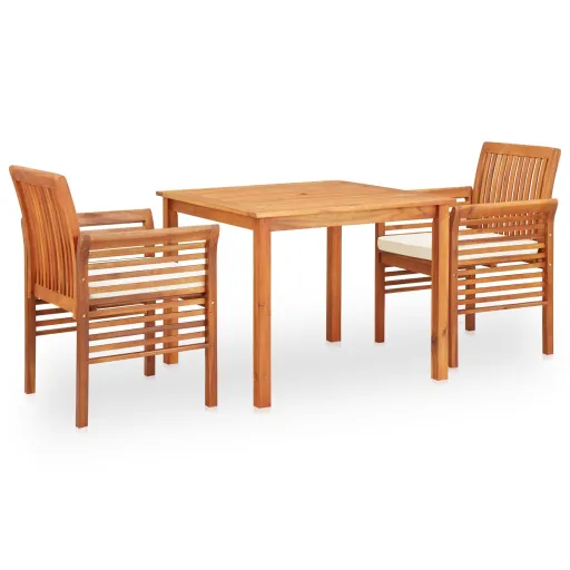 Conjunto de Jantar Exterior c/ Almofadões Acácia Maciça (3 pcs)
