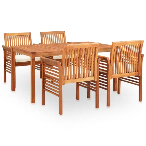 Conjunto de Jantar Exterior c/ Almofadões Acácia Maciça (5 pcs)