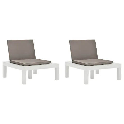 Cadeiras de Jardim com Almofadões   Plástico Branco (2 pcs)