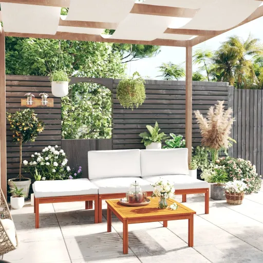 Conjunto de Jardim com 4 Peças e Almofadas, Creme, 63x63 cm